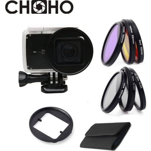 Filter UV CPL ND4 Diving Yellow Red Purple 52mm Adapter Ring Dive Filtors Cap Protect for Xiaomi YI Xiaoyi 4K II Waterproof Case