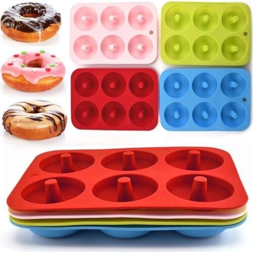 6-Cavity Donut Mold DIY Cake Mould Kitchen Tool Chocolate Biscuit Cake Mold Non-Stick Candy 3D Mold Silicone Donut Baking Pan