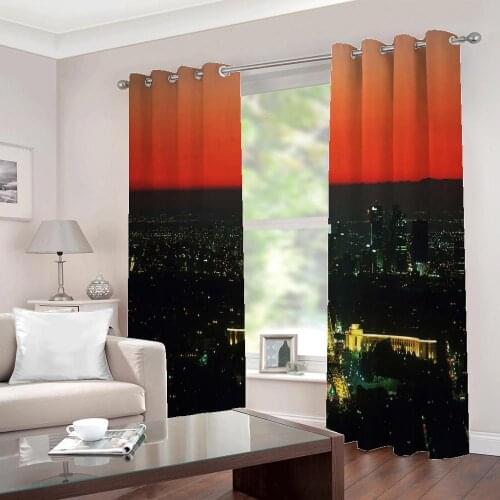 Custom 3D City Night Scene Photo Curtains Large Window For Living Room Bedroom Blackout Drapes Sets 2 Panels With Hooks