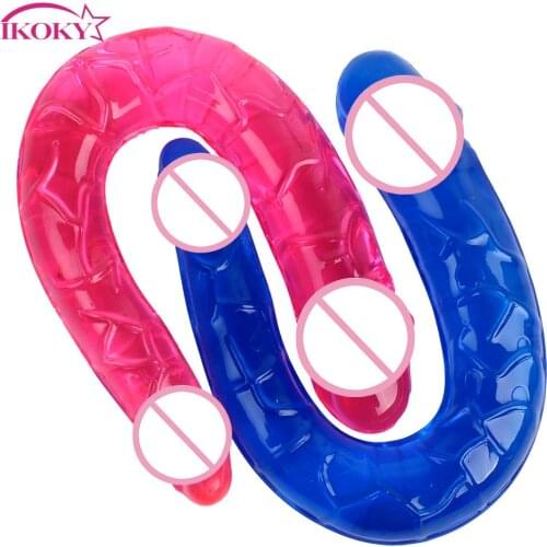 IKOKY Long Penis Double Dildos Double Penetration Pene Dual Penis Head Anal Plug Sex Toys for Lesbian Female Masturbation
