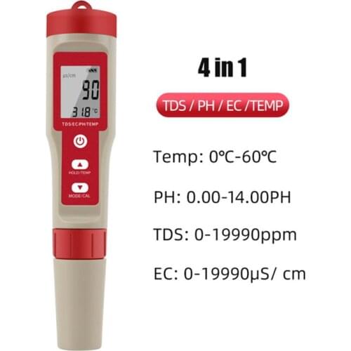 Professional TDS PH Meter PH/TDS/EC/Temperature Meter Digital Water Quality Monitor Tester for Pools, Drinking Water, Aquariums