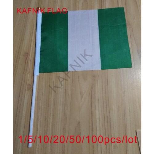 KAFNIK ,10/20/50/100pcs the Small Nigeria flag 14*21CM Nigeria Flag the hand national flag with Pole Handing flag drop shipping