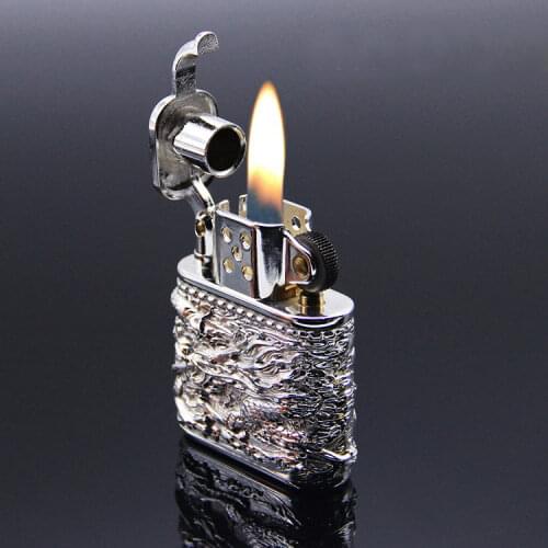 Creative Visual liquid Fuel Kerosene Copper Cigarette Lighter Luxury Grinding Wheel Metal lighter Old Smoking Cigar Lighter