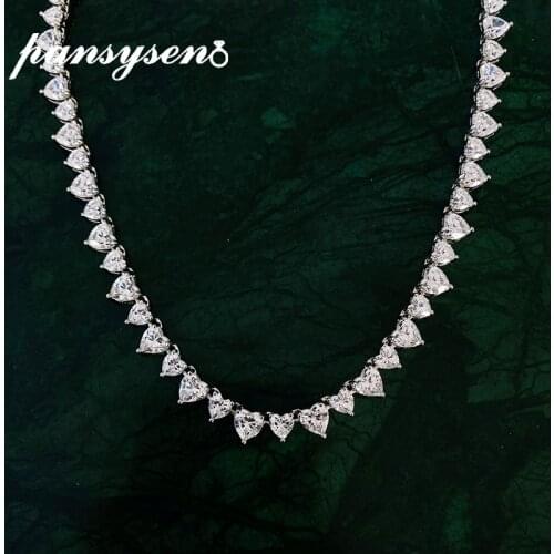 PANSYSEN 100% 925 Sterling Silver Heart Simulated Moissanite 5A Zircon Bridal Diamond Necklace Wedding Engagement Fine Jewelry