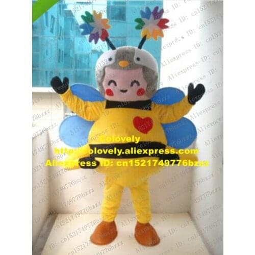 Sweet Yellow Bee Mascot Costume Mascotte Honeybee Apidae Butterfly Adult With Colorful Tentacles Happy Face No.923 Free Ship