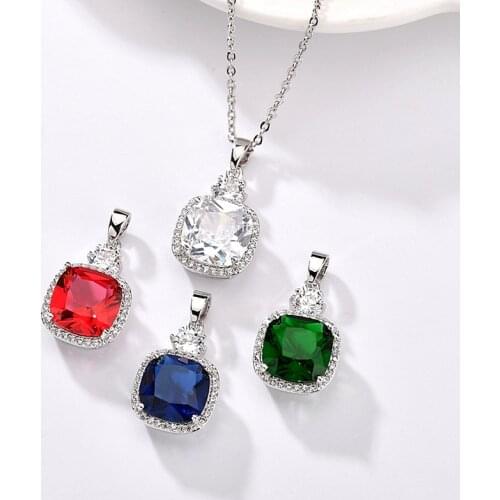 Fashion square designer pendant necklace jewlary for women new cubic zircon girl wedding party jewellery accessories bijoux gift