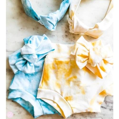 Fashion Baby Girls Boys Shorts Newborn Baby Bloomers Headband Girls Casual Shorts Toddler Casual Tie Dye Print Trousers PP Pants