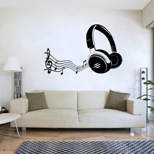 Music Headphones Wall Art Stickers for Childrens Room Notes Vinyl Decal Boys Girls Bedroom Decoration Living Room Mural D634