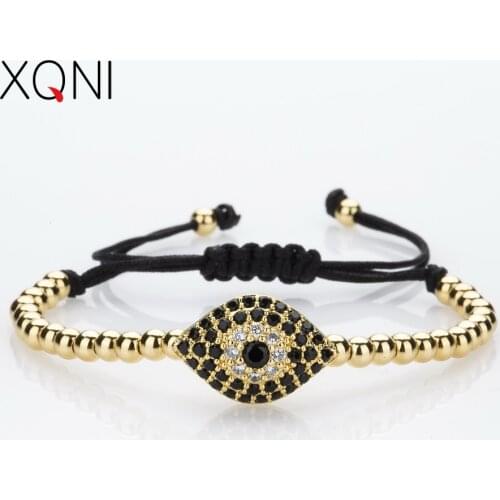 2017 New Fashion Brand Charm Mens Bracelets Popular 24K Micro Pave Beads Eyes Classic Bracelets Braiding Macrame Bracelets