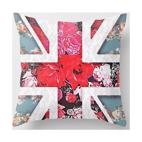 Wholesale The Queen Elegant Girly Red Foral British Union Jack Flag Red Blue Vintage Retro Style Cool Square Pillowcases