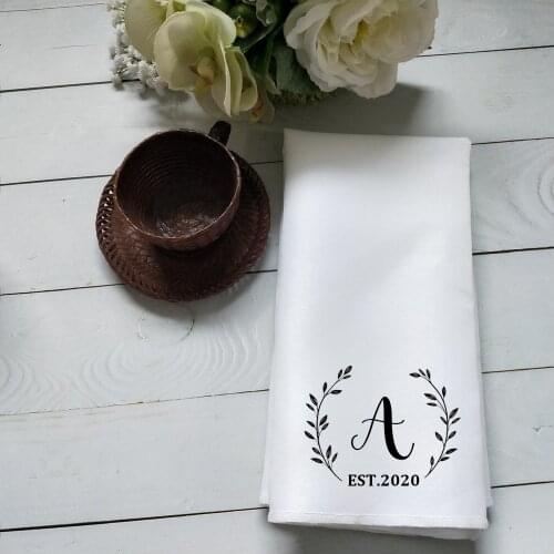 Personalized Monogram Tea Towel Custom Floral Initial Hand Towel Wedding Gift- Housewarming Gift Kitchen Decor Table Napkin