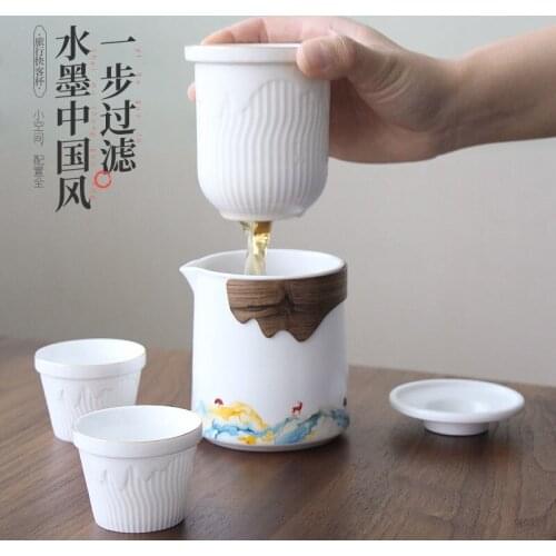 Portable high-grade travel tea set kung fu tea set ceramic filter quick cup