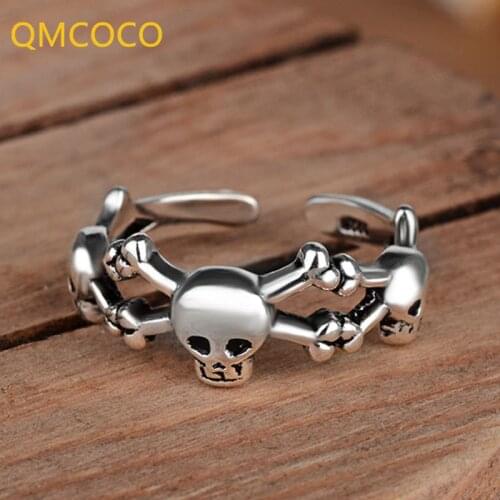 QMCOCO Punk Men Rings Trendy Skull Women Rings Jewelry Halloween Accessories Fashion Ring