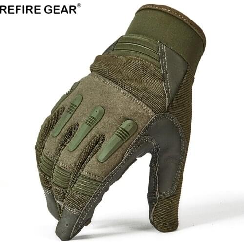 ReFire Gear Outdoor Riding Gloves Men US Army Soldiers Full Finger Cycling Gloves Male Hiking Paintball PU Palm Gloves