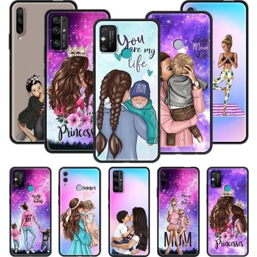 Silicone Black Case For Huawei Honor 20 Pro 30 9X Lite Play 9A 9S 8X 30i X10 Max 5G Youth Back Cover Fashion girl Super Mom baby