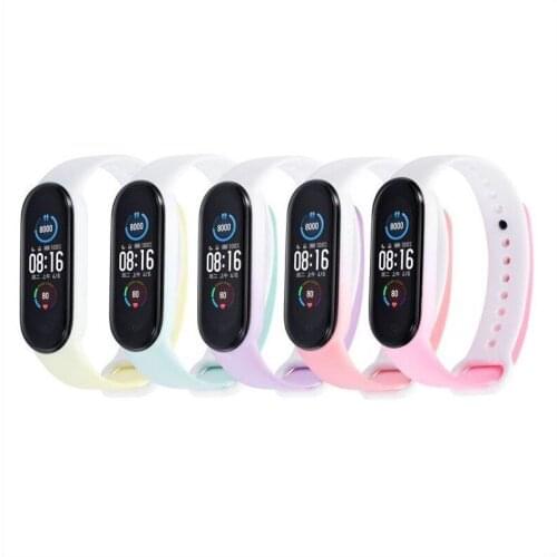 For Mi Band Silicone Strap 3 4 5 6 Macaron Two-tone stitching strap Breathable strap buckle Smart watch replacement wristband