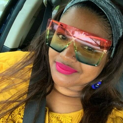 Sexy Pink Yellow Gradient Square Sunglasses Women Oversized Cat Eye 2021 Fashion Brand Rimless Metal Female Men Shades Eyewear