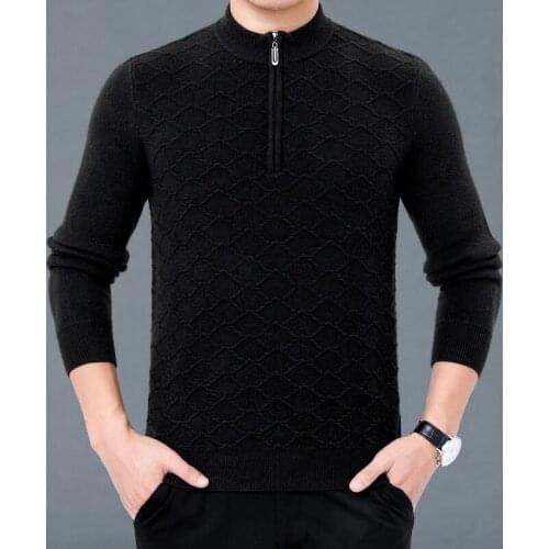 Turtleneck Oversize Cashmere Mens Knitted Sweaters Warm Winter Clothes Thick Zipper Jumper For Mens Black Pullover Husband Gift