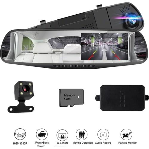 4.3 Inch Dash Cam Buck Line Rear View Mirror Camera Reversing Image Dual Lens Car DVR Auto Registrator Dashcam Video Recorder