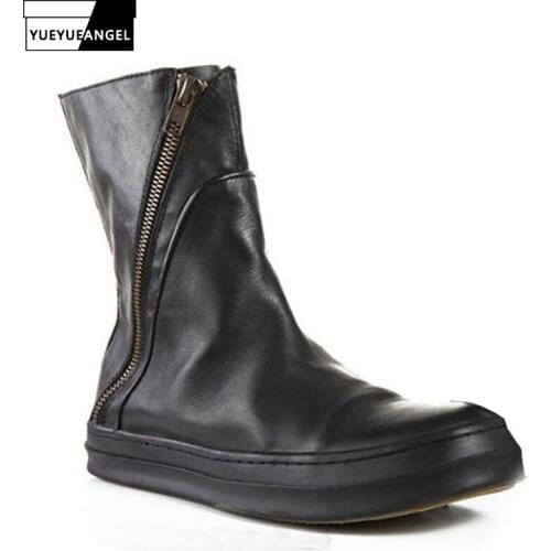 Vintage British Style Genuine Leather Winter New Fashion Mid Heel Round Toe Motorcycle Biker Men Matin Boots Male Shoes Footwear