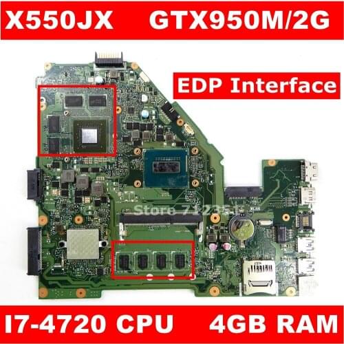 X550JX MB._4G/I7-4720HQ/AS GTX950M 2GB Maniboard For Asus X550JK X550JD ZX50J X550J A550J FX50J FX50J X550JF Motherboard Test OK