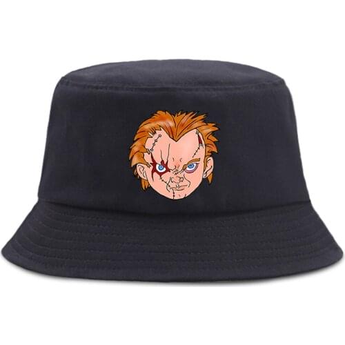 Horror Doll Head Cool Personality Print WomenS Bucket Caps Hip Hop Cotton Bob Hat For Man Beach Sun Fashion Men Fishman Hats
