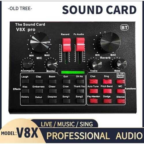 V8XPro Sound Card BM800 Pro Microphone Mixer Audio DJ MIC Stand Condenser USB Karaoke KTV Professional Recording Live Bluetooth