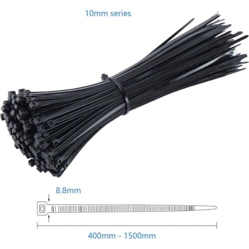 10mm Cable tie Self-locking plastic nylon tie Black Organiser Fasten Cable Wire Cable Zip Ties