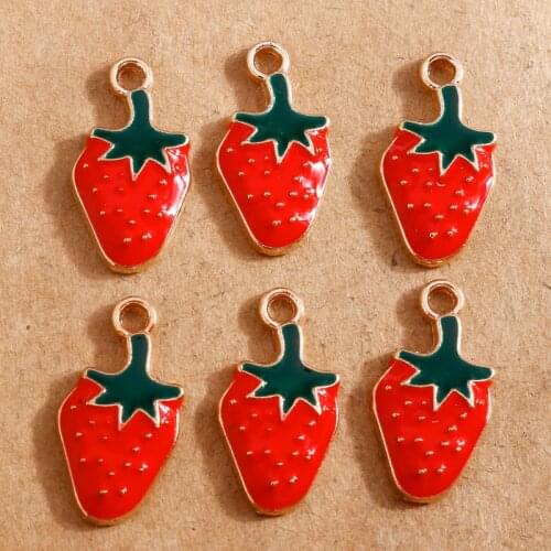 10pcs 11*21mm Strawberry Shaped Pendant Enamel Charms for Jewelry Making Earring Bracelets Necklace Charms DIY Findings