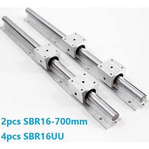 2pcs SBR16 16mm 700mm support linear guide rail + 4pcs SBR16UU linear bearing Slide blocks CNC router parts