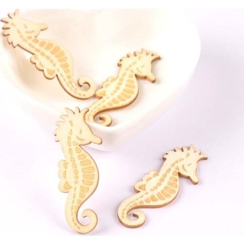 2018 new sea horse HandMade Natural Wood Scrapbooking Diy Craft Home decoration handicrafts 20pcs 47x18mm MT1833
