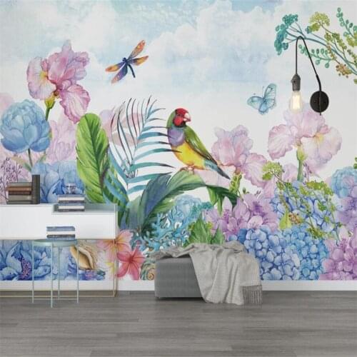 Milofi 3D wallpaper modern high-definition hand-painted small fresh flower butterfly TV background wall paper mural decorative