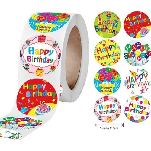 500pcs/roll Happy Birthday Stickers for Kids Party Gift Seal Labels Scrapbook Toys Laptop Stickers Aesthetic Stationery Stickers