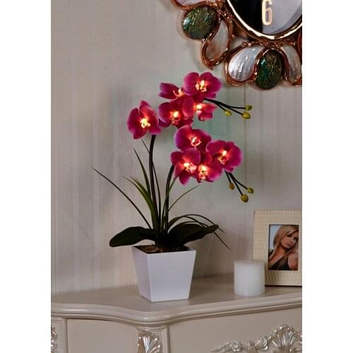 Free Shipping 20" (50cm) LED Blossom Orchid Flower Light 9PCs WarmLED with 2*AA Battery pot , 9 Blossom Orchid Flowers with buds