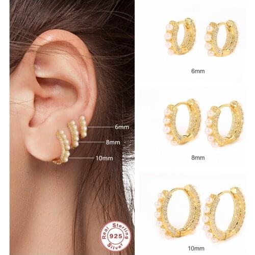 CANNER 100% Real 925 Sterling Silver Bling Zircon Hoop Earring for Women Korean Ins Pearl Earrings Pendientes Brincos orecchini