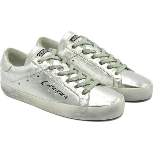 CANGMA Designer Italian Luxury Brand Silver Shoes Patent Sneakers Women Casual Flats Female Sneaker Woman Shoe 2021