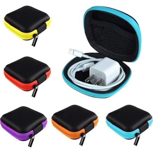 Earphone Headset Case Zipper Hard PU Leather Storage Earphone Bag Protective USB Cable Organizer Portable Earphone Pouch V2758
