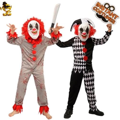 Halloween Costumes for Kids Scary Clown Costume Role Playing Boy Bloody Clown Jumpsuit Cosplay Purim Party Clothes