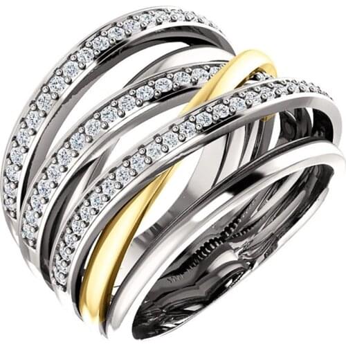 Huitan Hyperbole Two Cross Interested Women Ring Gold Diagonal Daily Accessories Versatile Ring Nice Anniversary Birthday Gifts