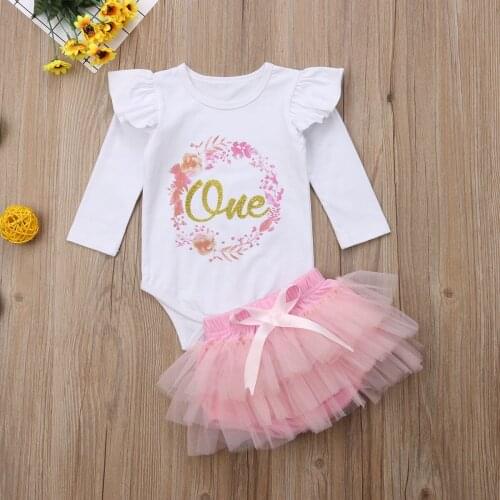 Newborn Baby Girl 1st Birthday Romper+Tutu Skirt Tulle Outfits Clothes 2pcs Set
