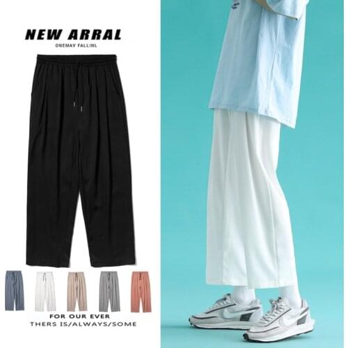 Summer Thin Casual Pants Mens Fashion Multicolor Wide-leg Pants Men Streetwear Loose Breathable Ice Silk Pants Mens M-5XL