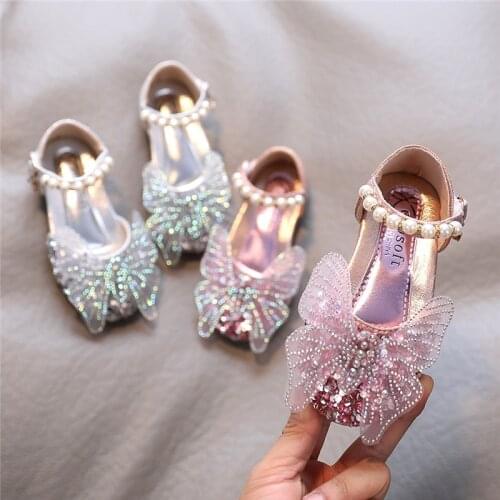Summer Girls Shoes Butterfly Crystal Princess Shoes For Girls Sandals Bling Pearls Kids Shoes Cover Toe Party Wedding Shoe Baby
