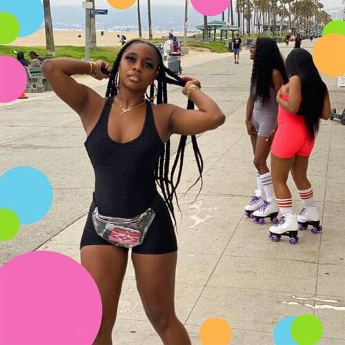 Hot Sale Plaid Pacchwork Rompers For Women 2021 Summer Low O Neck Short Playsuit Strechy Casual Fitness Backless Bodysuit