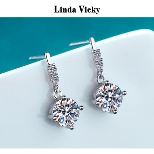 LINDA VICKY 925 Sterling silver Moissanite Stud Earrings VVS 0.5/1CT Pass Diamond Test Women Fashion High quality Fine Jewelry