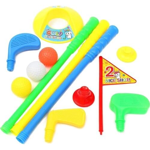Golf Set Putter Plastic 3 Balls + 2 Tees + 3 golf Cue+ Golf Hole Kids Toy