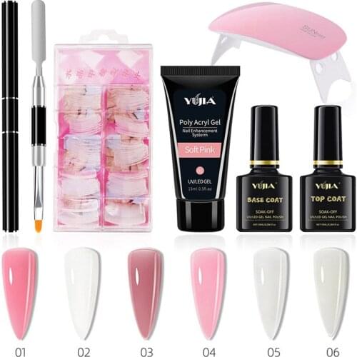 8pcs Poly Nail Gel Extension Kit with LED Lamp Nail Gel Polish Set Manicure Set Nail File Paper-free Crystal Nail Model