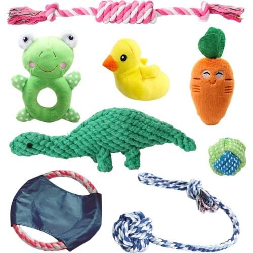 Set of 8PCS) Rope Dog Toys -Dog Chew Toys-Puppy Toys-Puppy Teething Toys for Aggressive Chewers -Cute Plush Squeaky Dog Toys