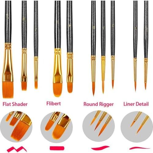 10Pc Artists Paint Brush Set Wooden Handles Acrylic Watercolor Round Pointed Tip Nylon Hair Professional Brush Pen 10 sizes #828