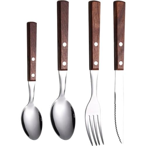 304 Stainless Steel Dinnerware Set Wooden Handle Eco Friendly Knife, Fork and Spoon Tableware Set Kitchen Accessories Gift Box