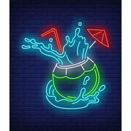 Neon Sign For Coconut Cocktail With Straw And Splashes Floor Lamp resterant light Neon Beer Signs Arcade neon sign Neon Bar Lamp
